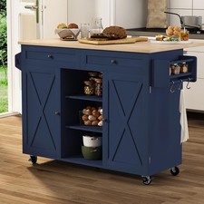 Island Table for Kitchen, Barn Door Kitchen Islands with Storage Cabinet an