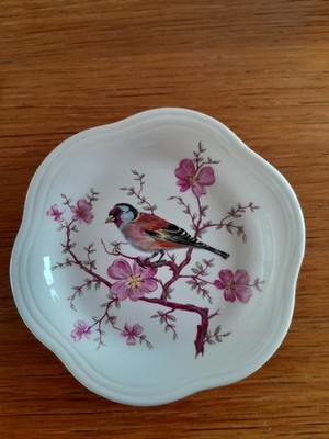 Vintage Royal Worcester Palissy Goldfink und Blumenblüte Schmuckstück oder Anstecknadel Schale