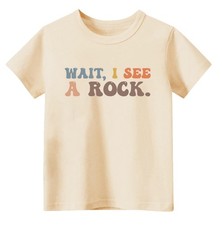Toddler Girls Boys Wait I See a Rock Shirt Cotton T-Shirts Beige Short Sleeve...