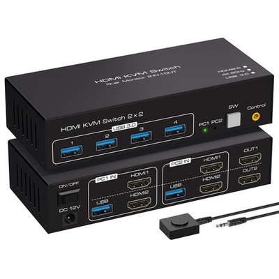 VPFET HDMI KVM Switch 2 PC 2 Monitore 4K60Hz USB 3.0