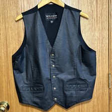 Wilsons Black 100 Leather Vest Men Size Large Snap Waistcoat Biker Western Goth