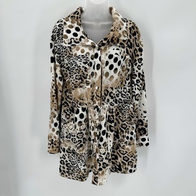 Chicos Animal Anorak L/S Jacket Sz 1 M 8 Drawstring Waist Lightweight Layering
