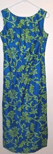 Vtg Made In HAWAII MAXI BLUE GREEN FLOWER Dress Sz XS/S Bust 37