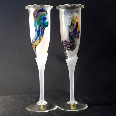 BOHEMIA GLASS ART CHAMPAGNE FLUTES, , Art Glass, 10'', 8 Oz, CZECH REPUBLIC, 2PCS