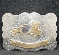 WI05111 AWESOME VINTAGE 1970s  COWBOY CALF ROPING  WESTERN MENS BELT BUCKLE