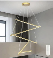 32" Gold 5-Light Modern Led Chandelier -Dimmable Led Linear Modern Pendant Light