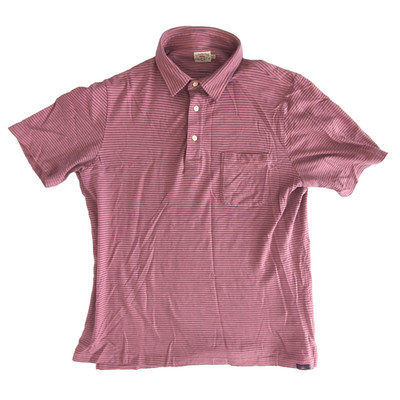 FAHERTY Short Sleeve Mens Golf Polo Shirt Medium Blue Pink Striped Soft Cotton