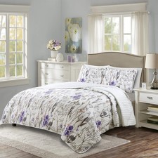 Adalia Reversible Cotton Quilt Queen Size 3 Piece Set Full/Queen Purple  Gra...
