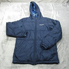 Columbia Jacket Kids XL Blue Camo Reversible Puffer Hooded Insulated Rain Winter