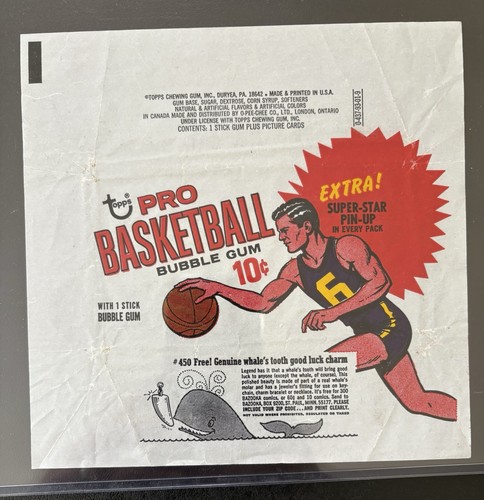 1969 Topps Basketball Wrapper - Whale Tooth Variation - Incredible Condition!