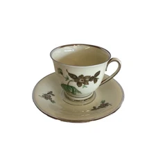 Vtg KJOBENHAVNS KPM Maleri A/S Floral Cup & Saucer Platinum Silver Trim