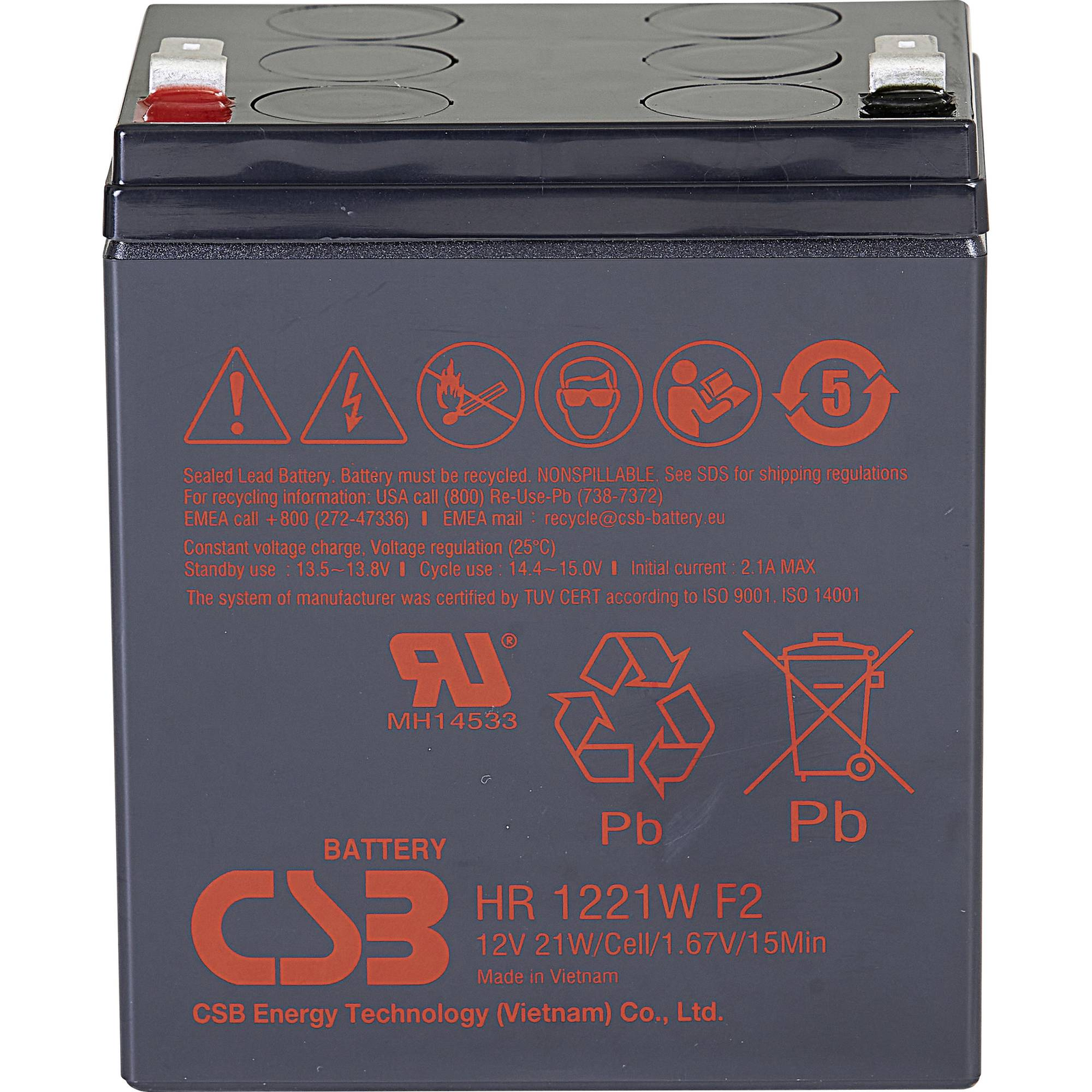 CSB HR1221W Batteria ermetica al piombo 12V 5Ah ad alta corrente di scarica