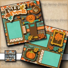 FALL FEVER  2 premade scrapbooking pages paper piecing layout 4 album DIGISCRAP