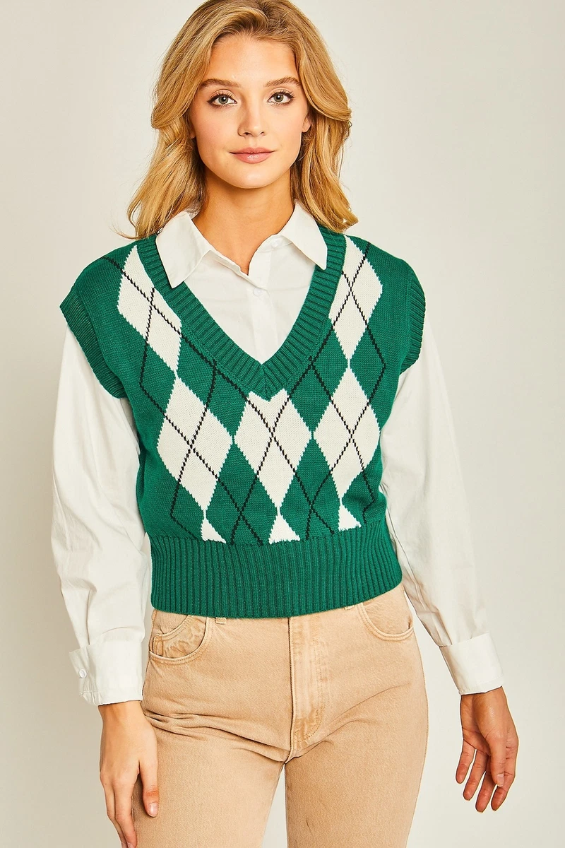 Argyle print clearance sweater