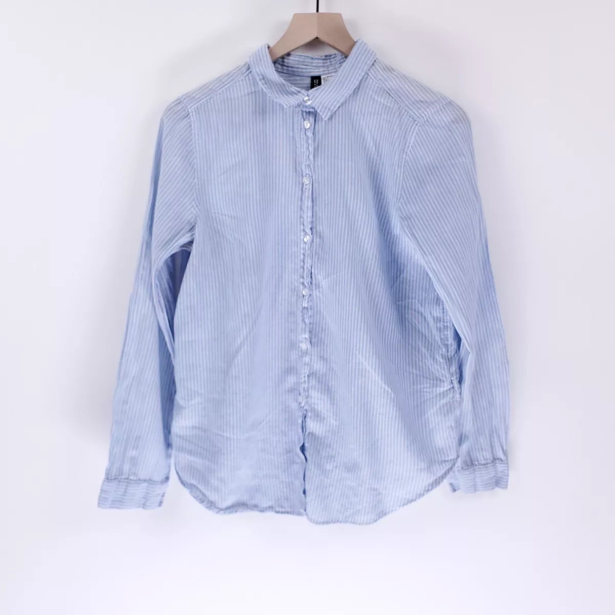 H M Divided Womens Size 8 Blue Striped Long Sleeve Button Up Top