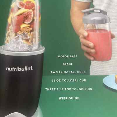 NutriBullet 900 Pro BONUS BOX NEW 24oz Cups, 32oz Colossal Cup Flip  Lids