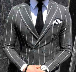 Designer Zweireiher Herrenanzug Grau Weiss Nadelstreifen Anzug Tailliert Slim Fit Ebay