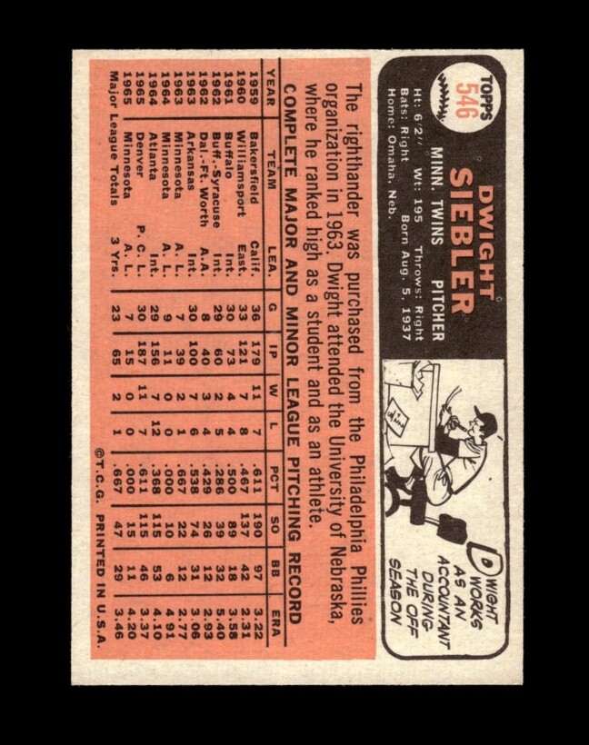 1966 Topps SetBreak 546 Dwight Siebler NRMINT *GMCARDS* eBay