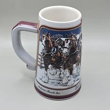 1989  Anheuser Busch  AB  Budweiser Bud Holiday Christmas Beer Stein Clydesdales