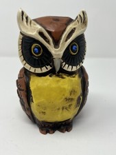 Vintage Napcoware Owl Bank Figurine 5.5  Blue Rhinestone Eyes Japan