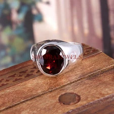 Natural Garnet Gemstone with 925 Sterling Silver Ring for Men's #174