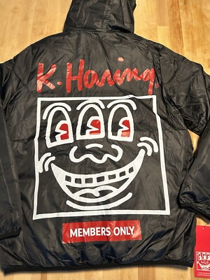 MEMBERS ONLY X KEITH HARING REVERSIBLE FULL ZIP PUFFER JACKET MENS