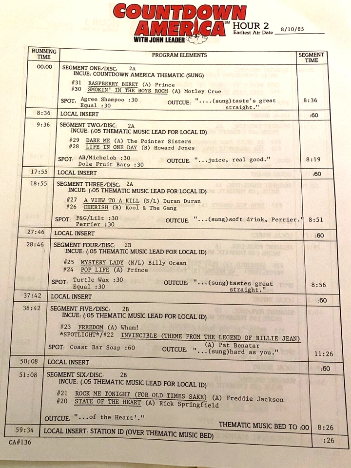 8/10/85 JOHN LEADER'S COUNTDOWN AMERICA SPOTLIGHTS PAT BENATAR; PRINCE (2), WHAM - Image 3 of 4