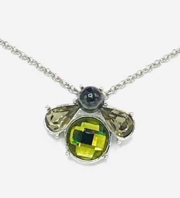 Lia Sophia Bumble Bee Silver Tone  & Green & Grey Cut Crystals Pendant Necklace