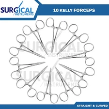 10 Pcs Assorted Kelly Hemostat Forceps 5.5" Straight & Curved German Grade
