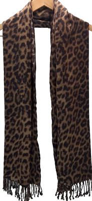 Geo Metric Print Scarf Women's Brown & Black Leopard Print  14X62 in