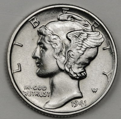 1941-p Mercury Dime.  100% Fully Separated Horizontal Bands.  BU. (Inventory F)