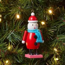 Wood Santa Wearing Scarf Christmas Tree Ornament Red/White/Blue