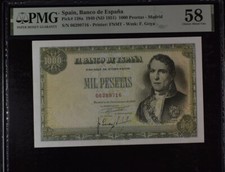 PMG  58 / España Spain 1000 Pesetas 1949 Pick 138 a  Choice About Unc