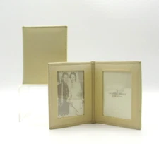 Bifold Frame MINI Holds Two 2x3" Photos Leather Graphic Image IVORY
