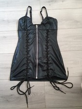 Ann Summers Black Wet Look Lace Up Addiction Zip Up Dress Size Medium