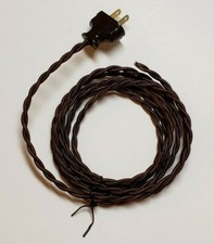 8' Brown Twisted Cloth Covered Wire  Plug, Vintage Style Lamp Cord, rayon 402J
