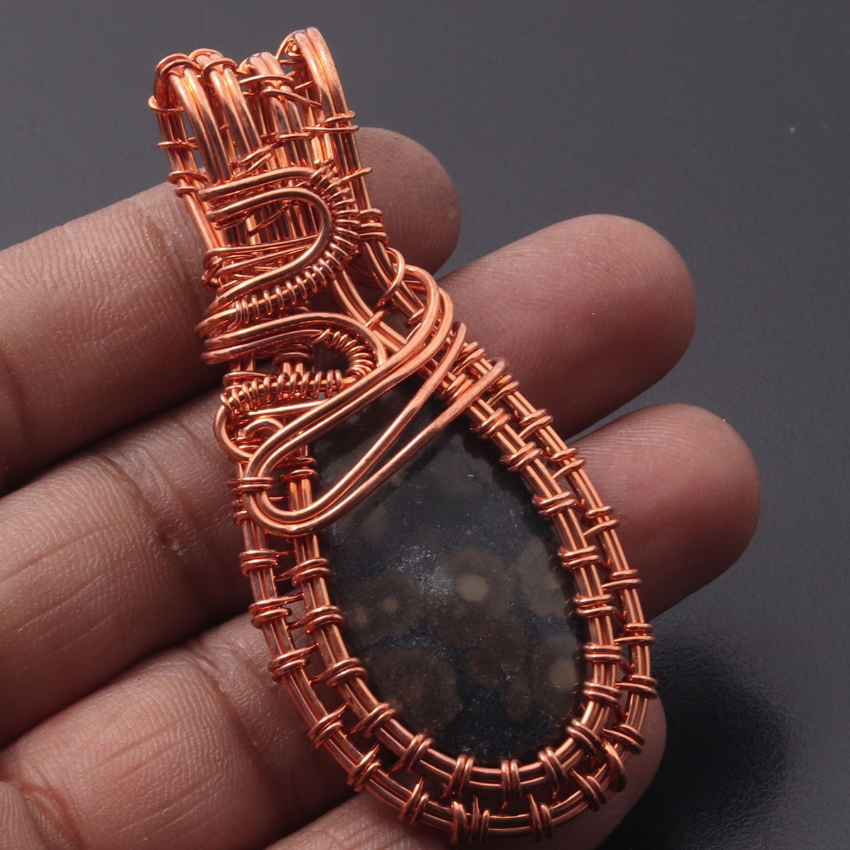 F10131 Orbicular Jasper Handmade Wire Wrapped Pendant