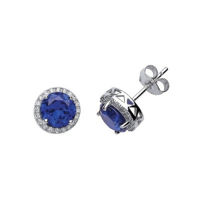 Silber Jewelco London Blau CZ Halo Ohrstecker