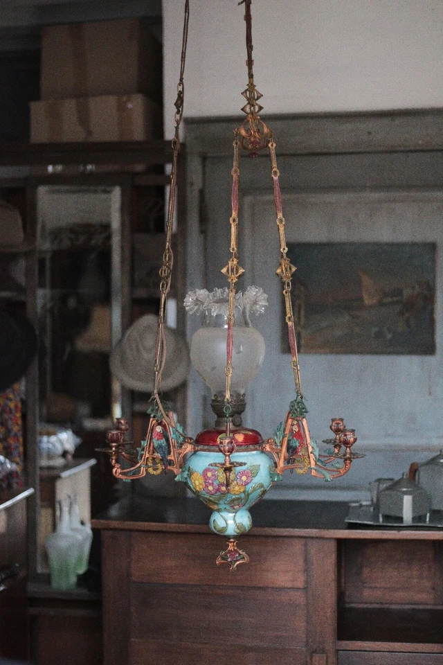 Suspension bronze ancienne Napoléon III, lampe de plafond, ceiling lamp, XIXe - Photo 2/4