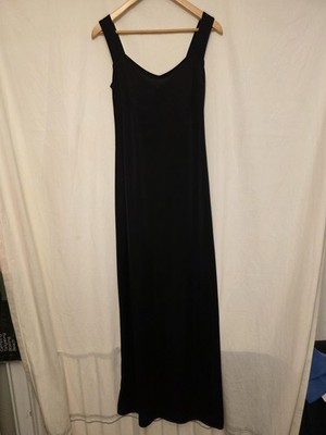 Vtg Three Flags Dress Womens 8 Medium Black Jersey Tank Maxi Slip