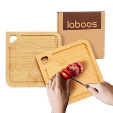 2-Pack Small Bamboo Cutting Boards with Juice Groove | 7x7 Inch Mini Chopping...