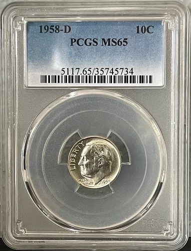 1958-D Silver Uncirculated Roosevelt Dime PCGS MS65
