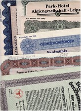 Zestaw kolekcjonerski 100 papierów wartościowych Niemcy, akcje i obligacje, głównie