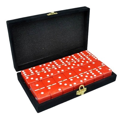 Domino Double Six 6 Red Jumbo Tournament Professional Velvet Black Box Spinners