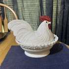 Vintage Westmoreland Milk Glass Rooster On Nest W Lace Edge Base