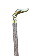 Vintage Wooden Stick with Brass Dog Head Handle Victorian Walking Wooden Stick