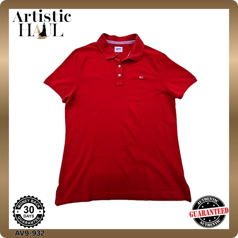 Tommy Jeans Red Polo Shirt Men's M Short Sleeve Cotton Button