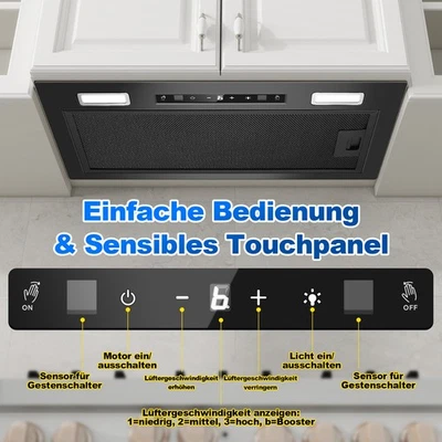 ‎KICHPOWER Einbau Dunstabzugshaube Abluft/Umluft 52cm, 750m³/h,Gestensteuerung &Touch