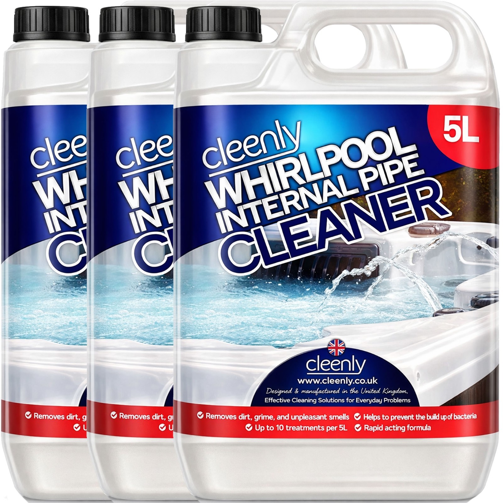 Cleenly Hygienic Whirlpool and Hot Tub Spa Bath Internal Pipe Cleaner 3 x 5L