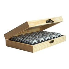 1pc Wooden Coin Storage Box with 50pcs Capsules Coin Cabinet Holder Display